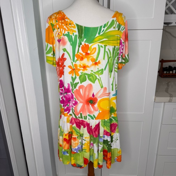 Jams World Hattie Mixed Print Mini Dress Sz XL Multicolor Floral Art to Wear USA - Picture 4 of 5